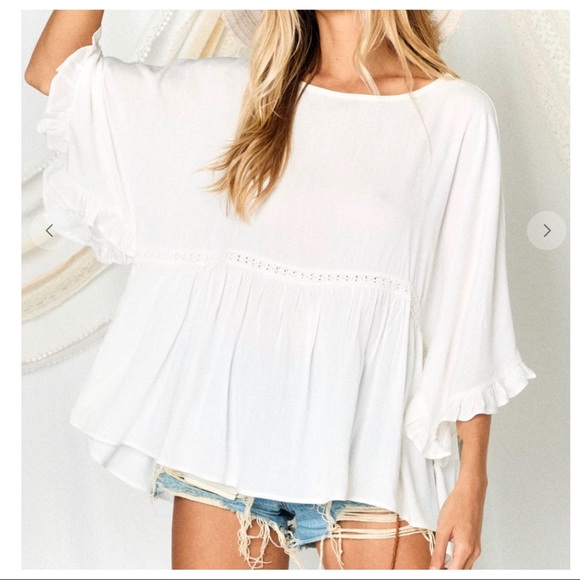 Boho chic bell sleeves white tunic top - Picture 3 of 5